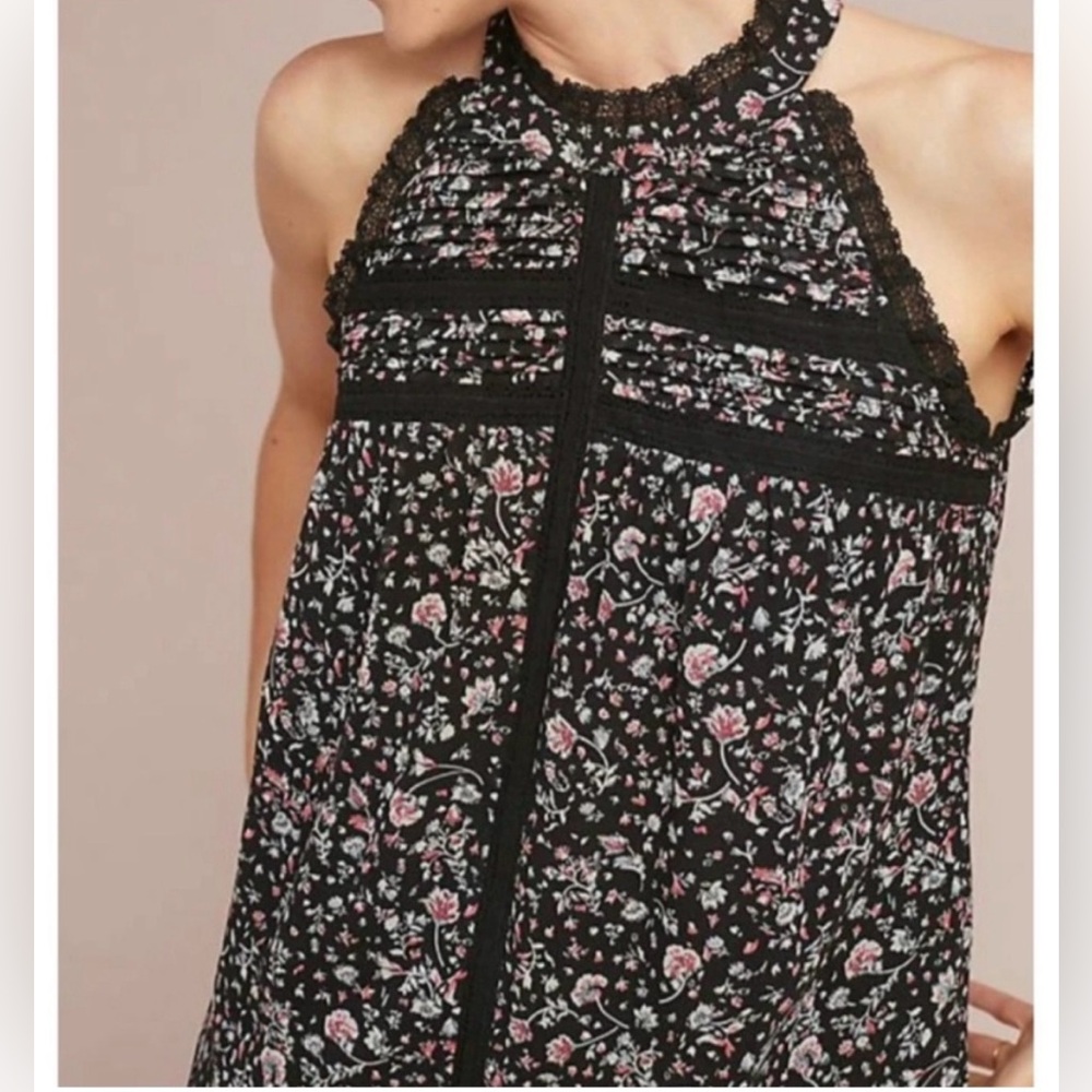 Anthropologie • Maeve Floral Halter Top in Black • Medium
